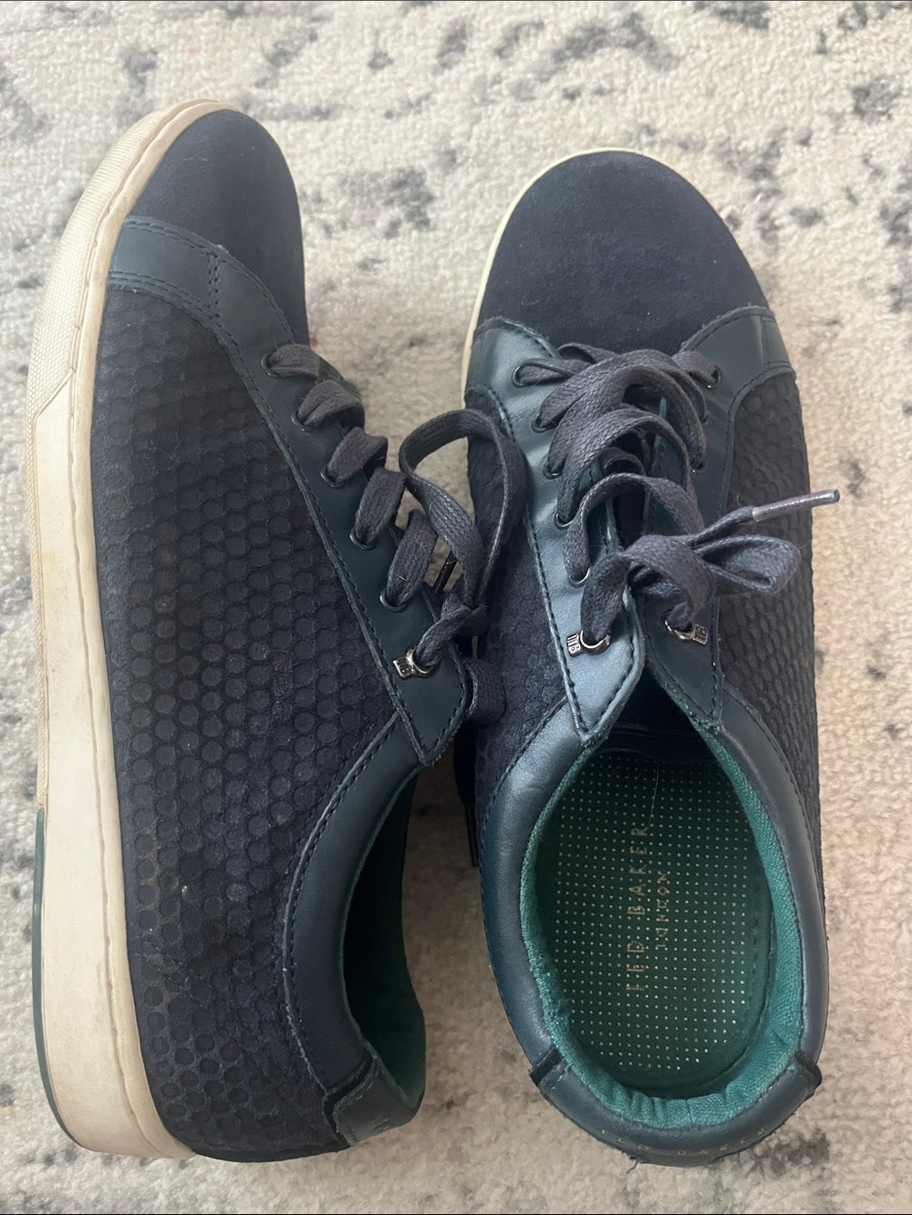 Ted Baker Black Low-Top Lace-Up Sneakers with Green Insole